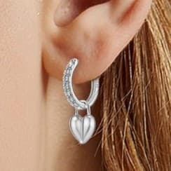 925 sterling silver & white gold plating heart drop huggie hoop earrings - Thumbnail 6