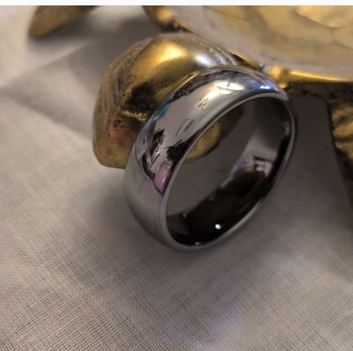 Jim Tungsten Men's Polished Silver Ring - Thumbnail 6