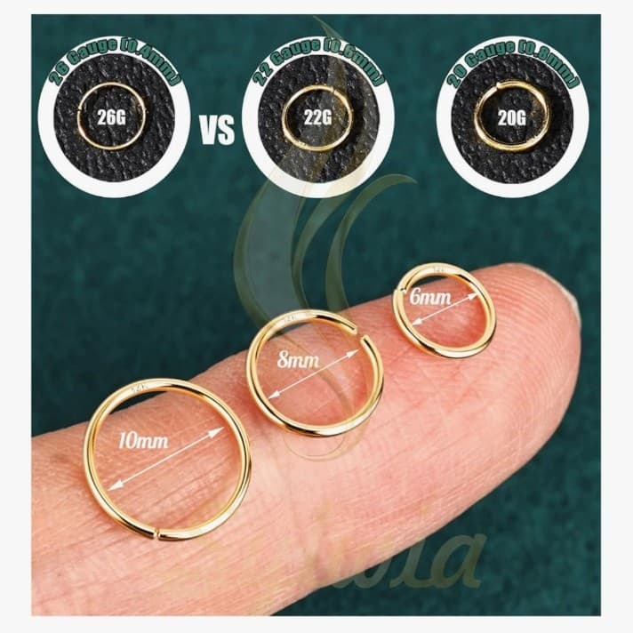 14k Solid Gold Thin Nose Ring Hoop, 26g 6mm brand new never opened. - Thumbnail 3