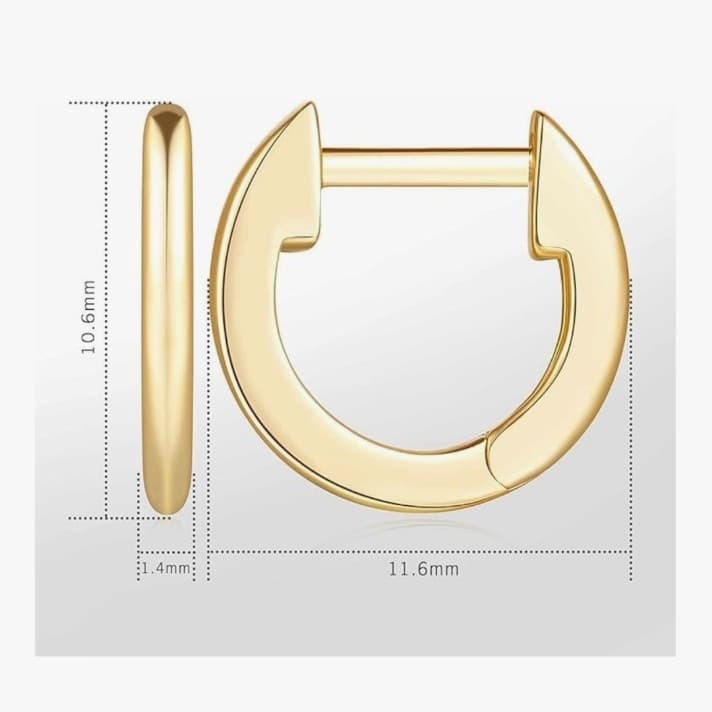 Solid 14K Gold Huggie Hoop Earrings – Minimalist 12mm-18mm Sleeper Hoops - Thumbnail 10