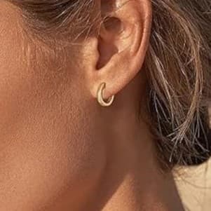 Solid 14K Gold Huggie Hoop Earrings – Minimalist 12mm-18mm Sleeper Hoops - Thumbnail 4