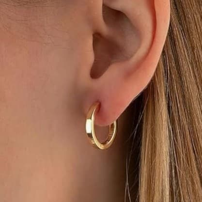 Solid 14K Gold Huggie Hoop Earrings – Minimalist 12mm-18mm Sleeper Hoops - Thumbnail 3