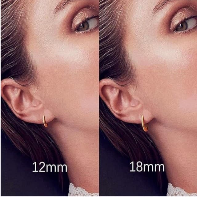 Solid 14K Gold Huggie Hoop Earrings – Minimalist 12mm-18mm Sleeper Hoops - Thumbnail 6