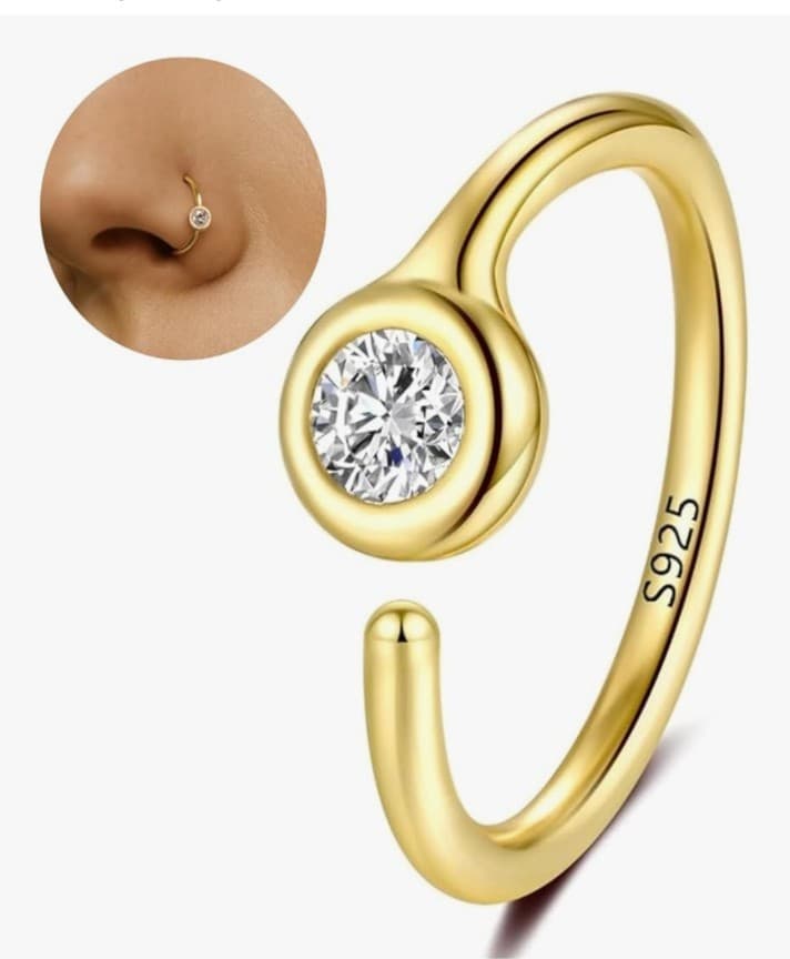 14K Gold Plated 925 Sterling Silver CZ Diamond Nose Ring Hoop for Women -8 mm - Image 1