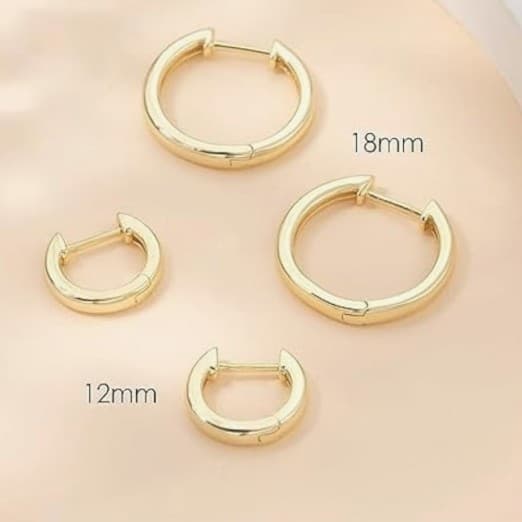 Solid 14K Gold Huggie Hoop Earrings – Minimalist 12mm-18mm Sleeper Hoops - Thumbnail 5