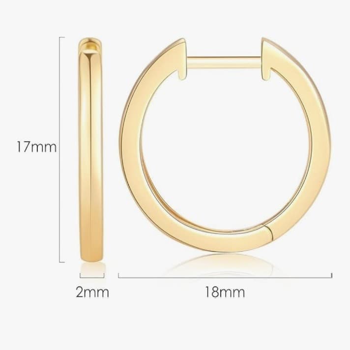 Solid 14K Gold Huggie Hoop Earrings – Minimalist 12mm-18mm Sleeper Hoops - Thumbnail 2