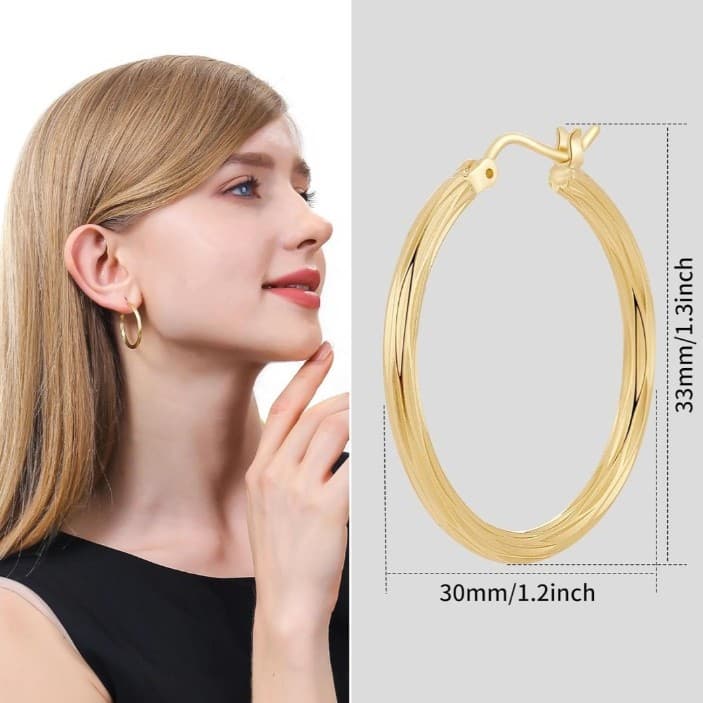 14k Twisted Hoop Earrings for Womens Hypoallergenic Small Gold dip Hoop Earrings - Thumbnail 3