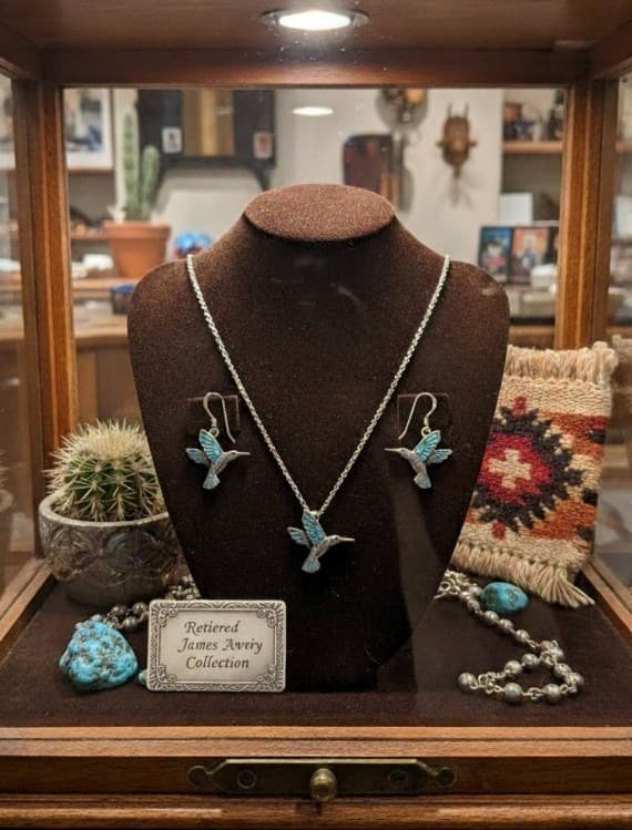 Turquoise Inlay Hummingbird Pendant Necklace & Earring Set 925 Suite(James Avery - Thumbnail 4