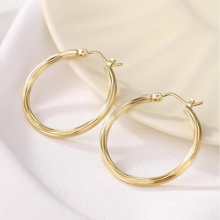 14k Twisted Hoop Earrings for Womens Hypoallergenic Small Gold dip Hoop Earrings - Thumbnail 4