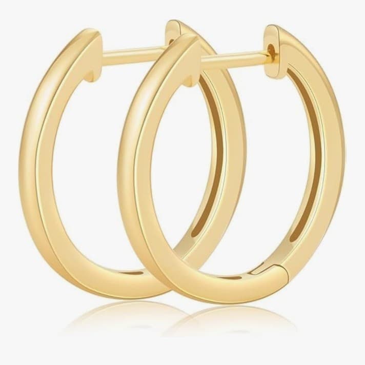 Solid 14K Gold Huggie Hoop Earrings – Minimalist 12mm-18mm Sleeper Hoops - Image 1