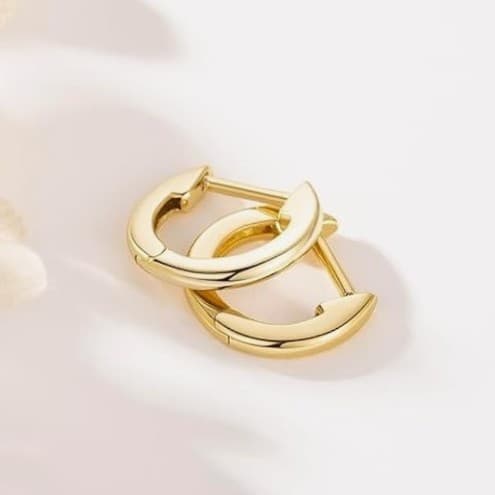 Solid 14K Gold Huggie Hoop Earrings – Minimalist 12mm-18mm Sleeper Hoops - Thumbnail 9