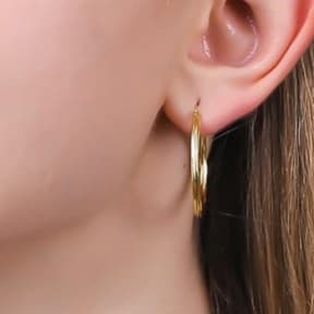 14k Twisted Hoop Earrings for Womens Hypoallergenic Small Gold dip Hoop Earrings - Thumbnail 5