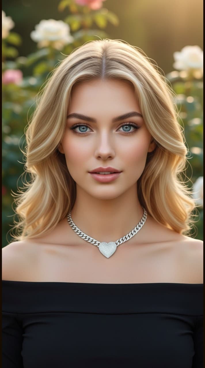 Sparkling Pave Heart & Curb Link Statement Necklace - Thumbnail 2