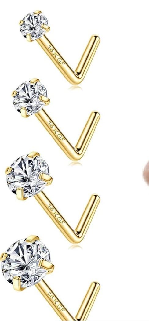 14K Gold Filled Nose Studs 316L Surgical Steel Nose Rings Studs Cubic Zirconia - Image 1
