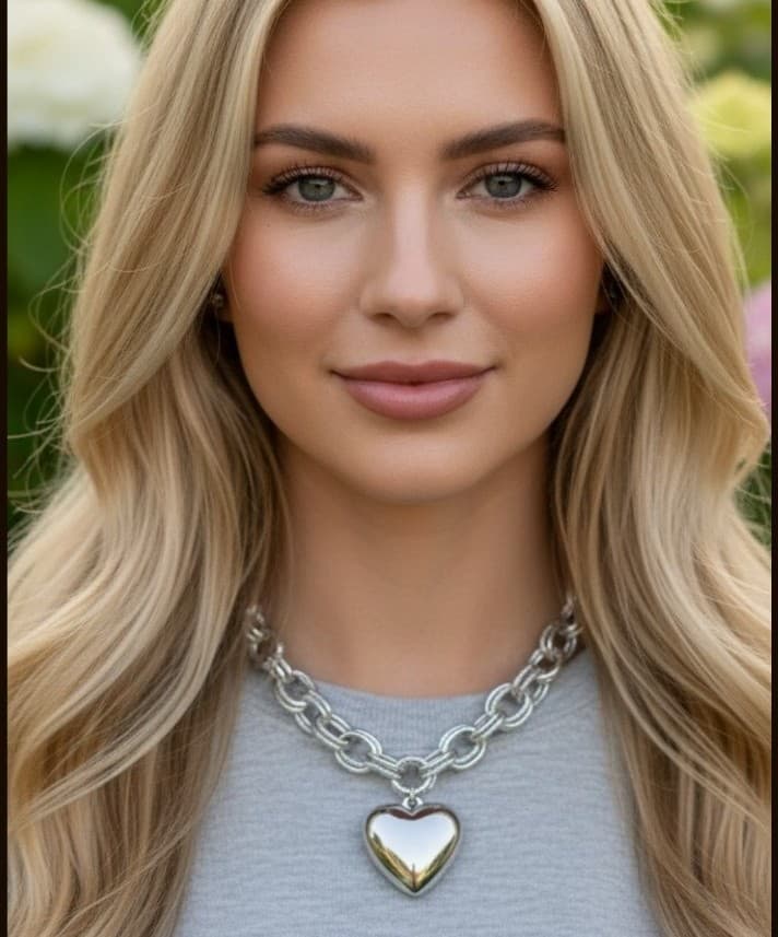 14K Gold Plated Puffy Heart & Textured Shimmer Link Necklace - Thumbnail 4