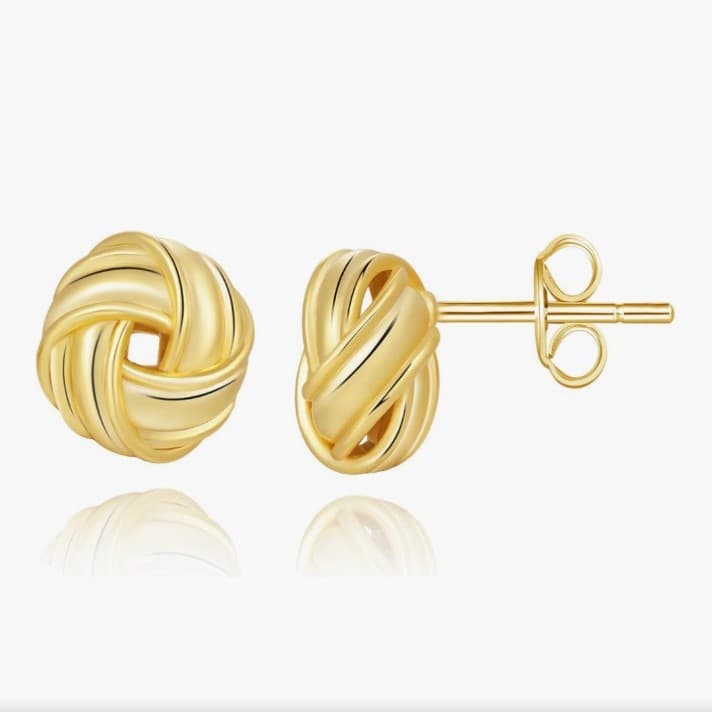 14K Gold Stud Earrings for Women Small Round love Knot 18mm Earrings - Image 1