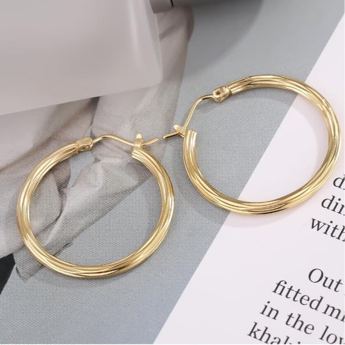 14k Twisted Hoop Earrings for Womens Hypoallergenic Small Gold dip Hoop Earrings - Thumbnail 6