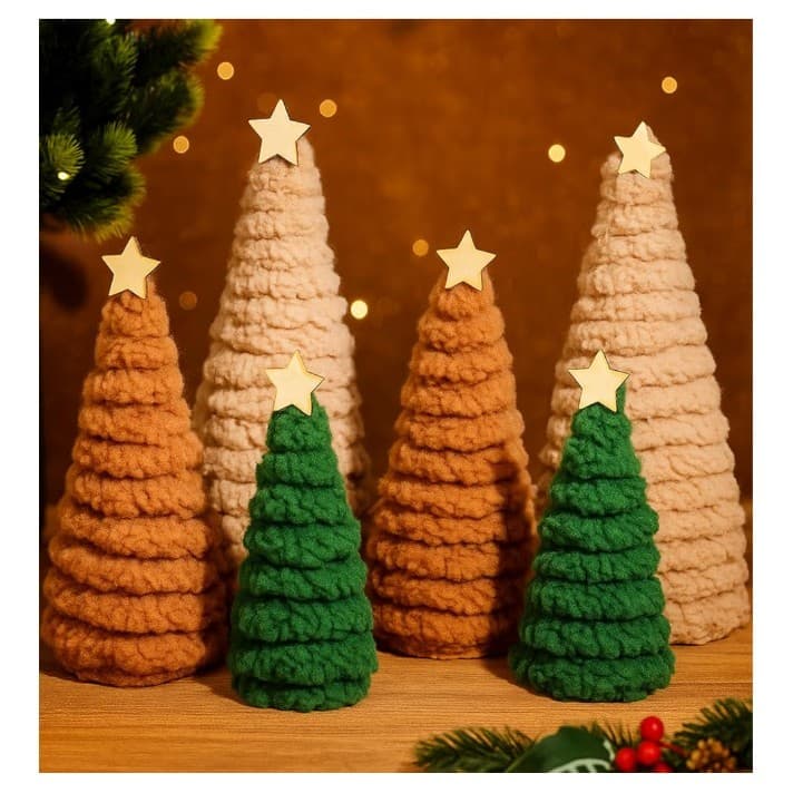6pc Christmas Cone Trees Chenille Surface Christmas Cones Tree Decorations NWT - Image 1