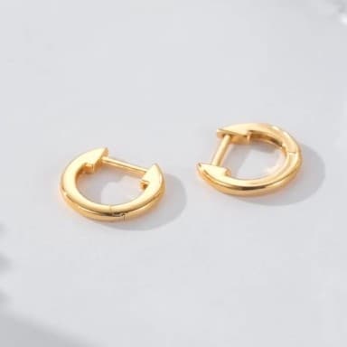 Solid 14K Gold Huggie Hoop Earrings – Minimalist 12mm-18mm Sleeper Hoops - Thumbnail 7