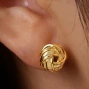 14K Gold Stud Earrings for Women Small Round love Knot 18mm Earrings - Thumbnail 4