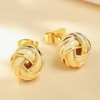 14K Gold Stud Earrings for Women Small Round love Knot 18mm Earrings - Thumbnail 6