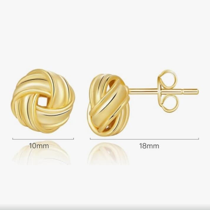 14K Gold Stud Earrings for Women Small Round love Knot 18mm Earrings - Thumbnail 2