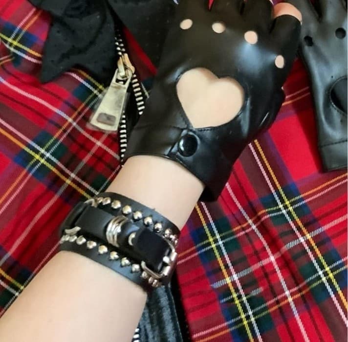 Genuine Leather PunkRock Studded bracelet Adjustable Double-Ring Buckle Statemen - Thumbnail 2