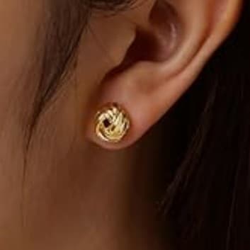 14K Gold Stud Earrings for Women Small Round love Knot 18mm Earrings - Thumbnail 3