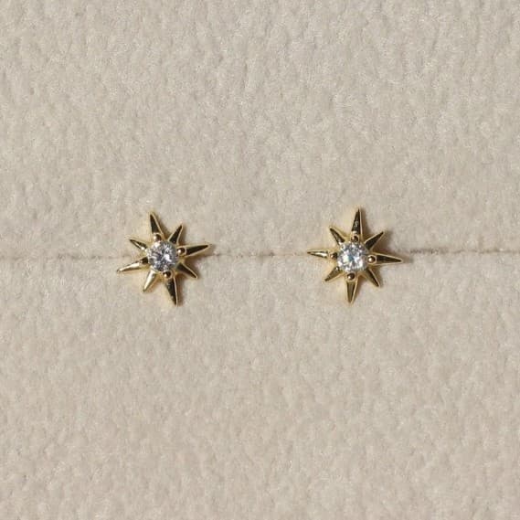 14 k plated sterling silver underneath gold starburst stud earrings - Thumbnail 2