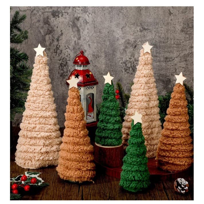 6pc Christmas Cone Trees Chenille Surface Christmas Cones Tree Decorations NWT - Thumbnail 4