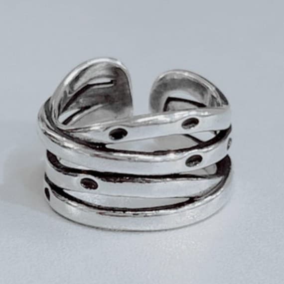 Vintage 925 Sterling Silver Wide Multi-Band Crossover Wrap Ring – 4.62 grams - Thumbnail 2