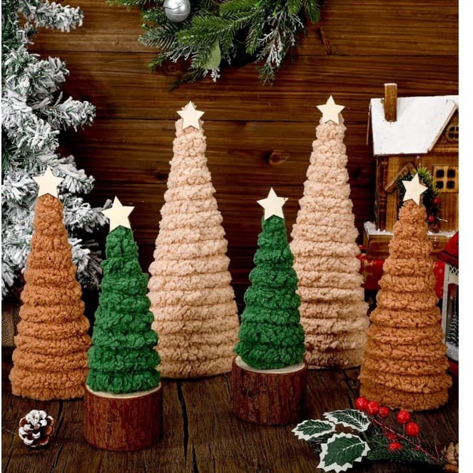 6pc Christmas Cone Trees Chenille Surface Christmas Cones Tree Decorations NWT - Thumbnail 2