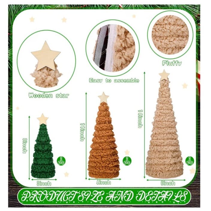 6pc Christmas Cone Trees Chenille Surface Christmas Cones Tree Decorations NWT - Thumbnail 3