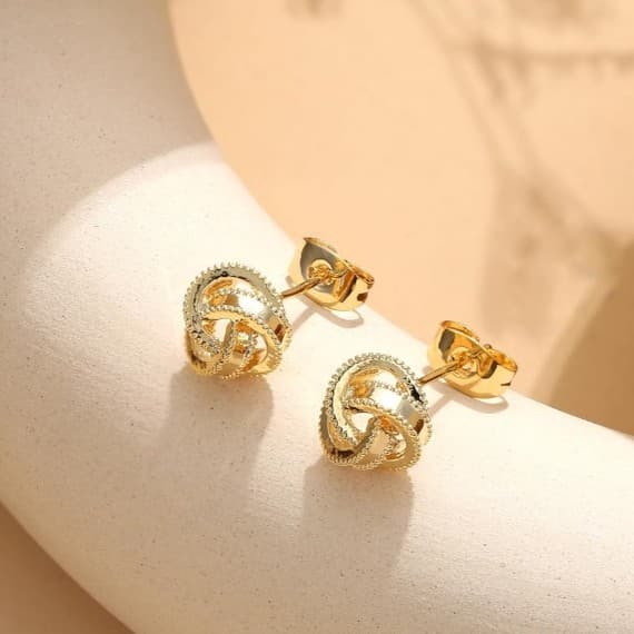 3 Pairs 14K Gold Plated Knot Earrings 4 Women Hypoallergenic Small Stud Earrings - Thumbnail 4