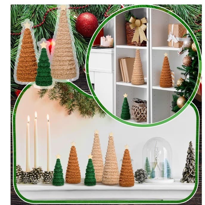 6pc Christmas Cone Trees Chenille Surface Christmas Cones Tree Decorations NWT - Thumbnail 6