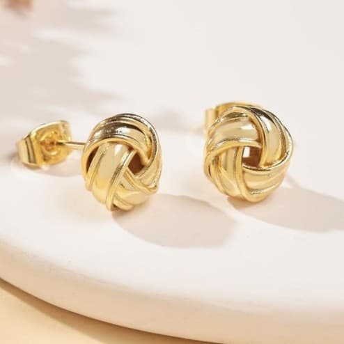 14K Gold Stud Earrings for Women Small Round love Knot 18mm Earrings - Thumbnail 5