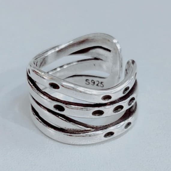 Vintage 925 Sterling Silver Wide Multi-Band Crossover Wrap Ring – 4.62 grams - Image 1