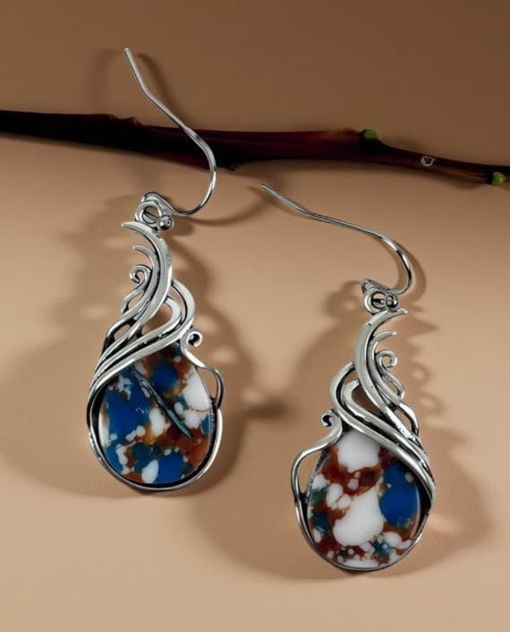 Sterling Silver Dangle Earrings Vintage Teardrop Drop Earrings w/ Turquoise - Image 1