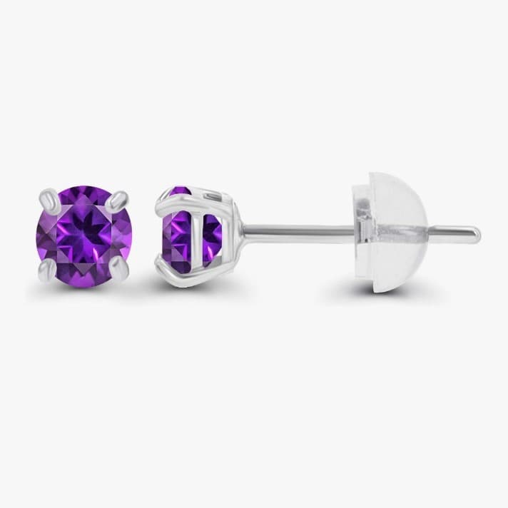 Solid 14K Gold 3mm Round Prong Set Hypoallergenic Genuine Petite Birthstone Stud - Thumbnail 2