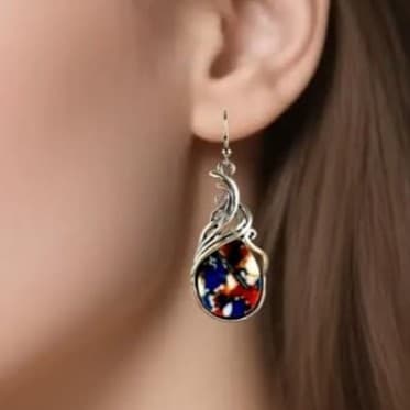 Sterling Silver Dangle Earrings Vintage Teardrop Drop Earrings w/ Turquoise - Thumbnail 2