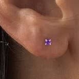 Solid 14K Gold 3mm Round Prong Set Hypoallergenic Genuine Petite Birthstone Stud - Thumbnail 3