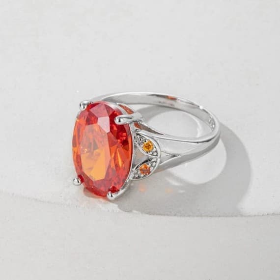 Sterling Silver Large Carat Oval Cut Twilight Orange MysticQuartz OrangeGemstone - Thumbnail 4