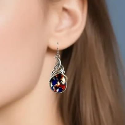 Sterling Silver Dangle Earrings Vintage Teardrop Drop Earrings w/ Turquoise - Thumbnail 3