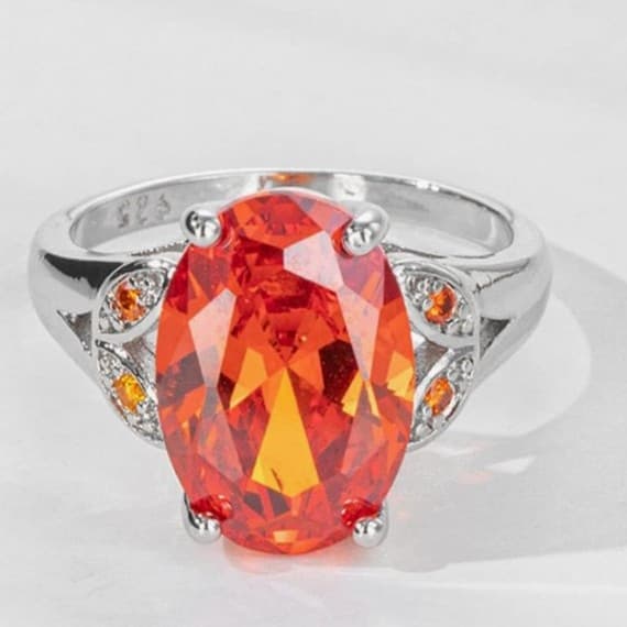Sterling Silver Large Carat Oval Cut Twilight Orange MysticQuartz OrangeGemstone - Thumbnail 2