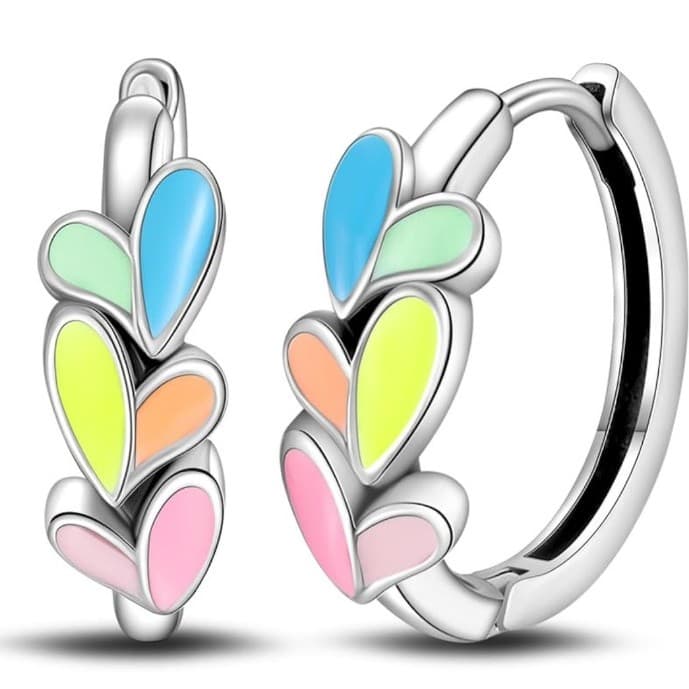 925 Sterling Silver Hoop Earrings Colorful Shiny Three Peach Jewelry Earrings - Image 1
