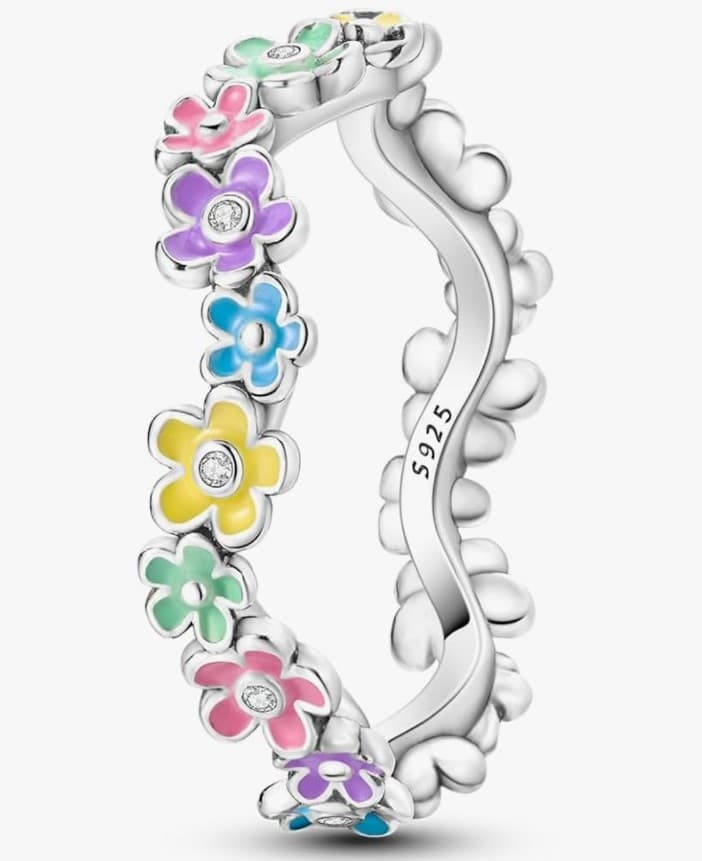 925 Sterling Silver Ring Colorful flowers stamped 925 - Image 1