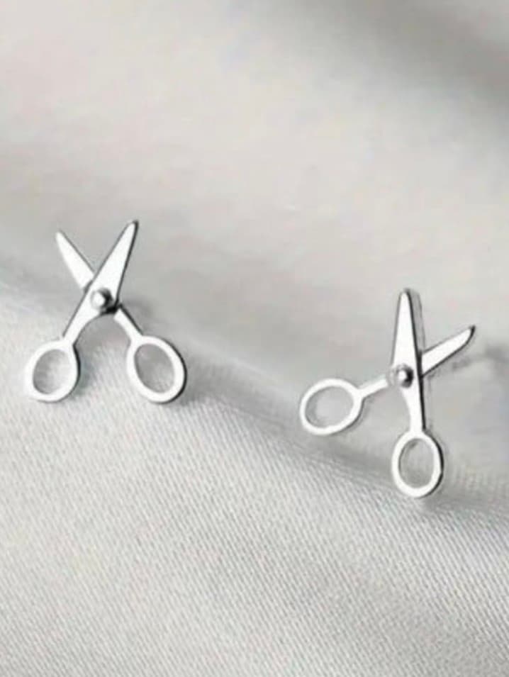 SCISSORS SILVER Hair Stylist cute mini earrings - Thumbnail 4