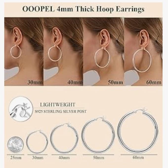 4mm Thick sterling Earrings Hoops Earrings For Women 30mm - Thumbnail 3