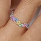 925 Sterling Silver Ring Colorful flowers stamped 925 - Thumbnail 5