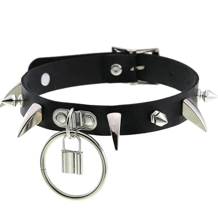 Hot topic Spiked Choker/Collar with padlock for Women/Men Gothic - Thumbnail 2